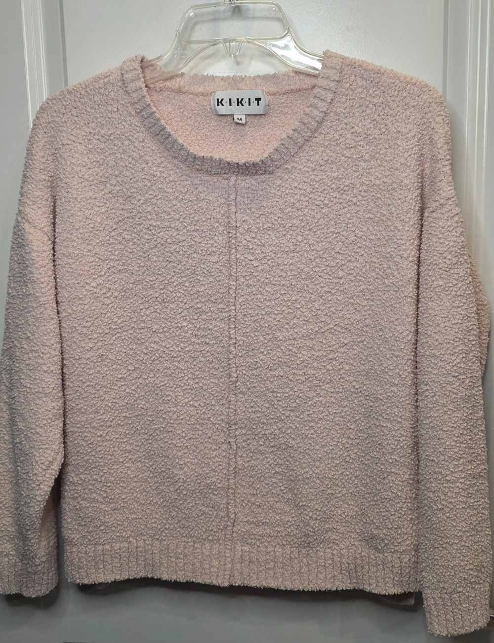 Kikit Cozy Sweater Pullover Women's Medium Blush Pink Boucle Knit Long Sleeve